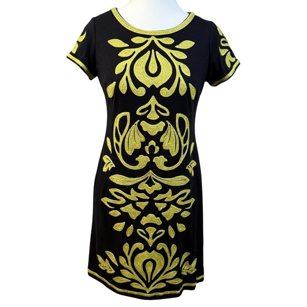 INC Petite Black Pima Cotton Embroidered Sheath Dress PS date night